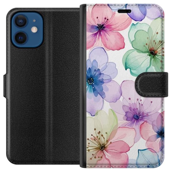 Kompatibel Tegnebogsetui til Apple iPhone 12 Akvarelblomster i bløde pastelfarver