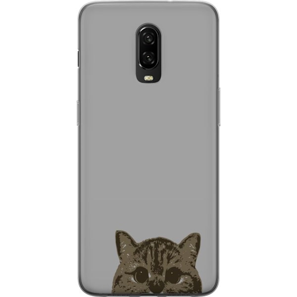 OnePlus 6T Genomskinligt Skal Grå Kattblick – stilren kattdesign med grå bakgrund