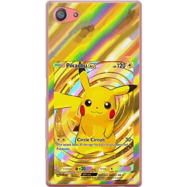 Kompatibelt Mobildeksel til Sony Xperia Z5 Compact Gullig Pikachu EX samlebilde med regnbueeffekter gull