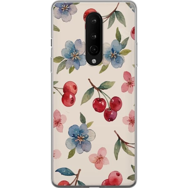 OnePlus 8 Läpinäkyvä kuori Marjat & Kukat - kuvio, jossa on sinisiä kukkia ja metsänmarjoja