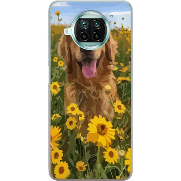 Xiaomi Mi 10T Lite 5G Genomskinligt Skal Golden Retriever Solrosfält Hundmotiv Natur Sommar Design Populärt Hundras Familjefavorit