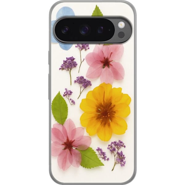 Google Pixel 9 Pro XL Genomskinligt Skal Pressade blommor