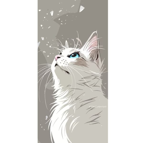Kompatibel Tegnebogsetui til Apple iPhone 13 Pro Stilren illustration af en hvid kat med blå øjne, der kigger opad mod en grå baggrund grå