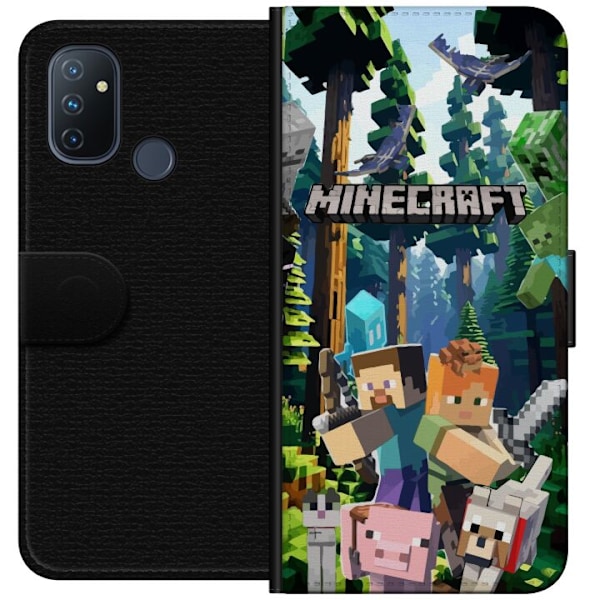 OnePlus Nord N100 Plånboksfodral Minecraft mobilskal med skog och figurer i pixelstil