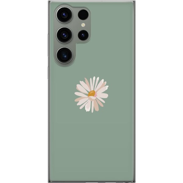 Samsung Galaxy S23 Ultra Läpinäkyvä kuori Vihreä Minimalikukka - tyylikäs kukka vihreällä taustalla