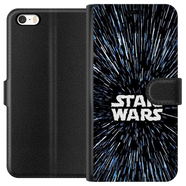 Kompatibel Tegnebogsetui til Apple iPhone SE (2016) Star Wars-logo med hyperspace-stjerner i ikonisk sci-fi-design sort