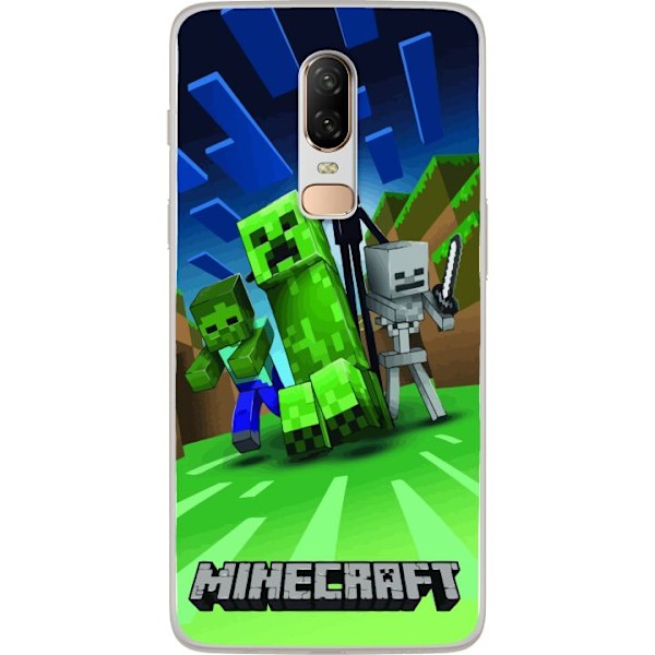 OnePlus 6 Genomskinligt Skal Minecraft Creeper mobilskal i klassisk grön pixelstil