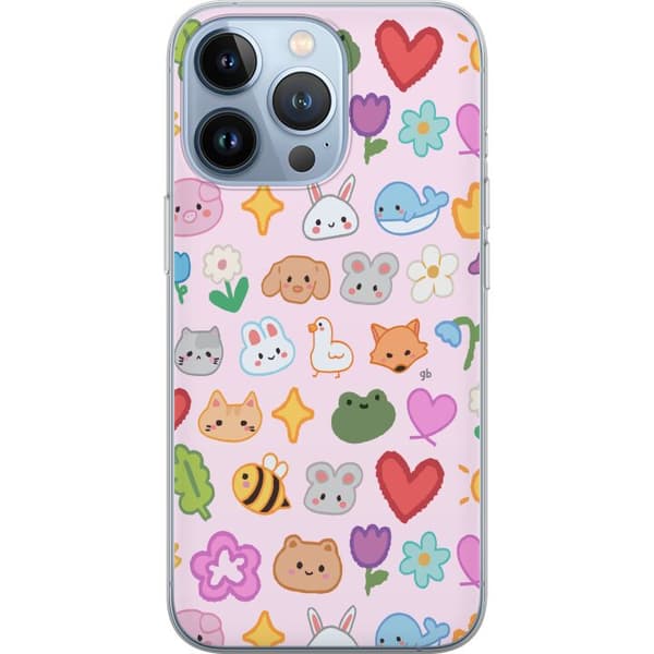 Kompatibelt Mobildeksel til Apple iPhone 13 Pro Kawaii-ikoner med dyr, blomster og hjerter