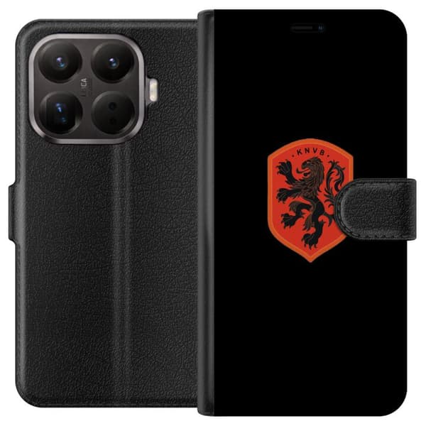 Kompatibel Tegnebogsetui til Xiaomi 15T Pro Orange skjold med sort heraldisk løve mod sort baggrund sort