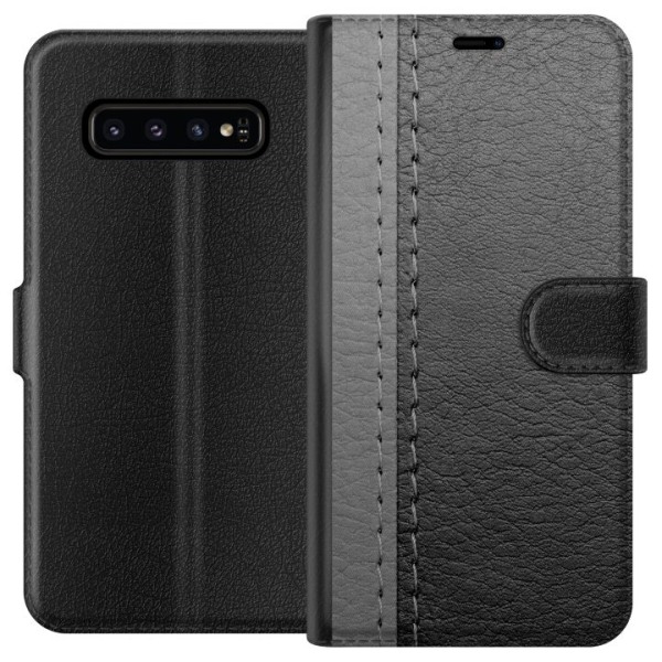 Samsung Galaxy S10 Plånboksfodral Black & Grey Leather