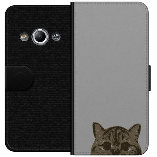 Samsung Galaxy Xcover 3 Plånboksfodral Grå Kattblick – stilren kattdesign med grå bakgrund