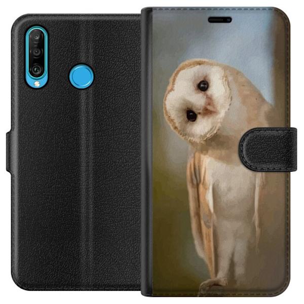 Huawei P30 lite Tegnebogsetui Ugle Nysgerrig Blik Fuglemotiv Skov Natur Grafisk Design Populært Motiv Dyr Tema Dekoration