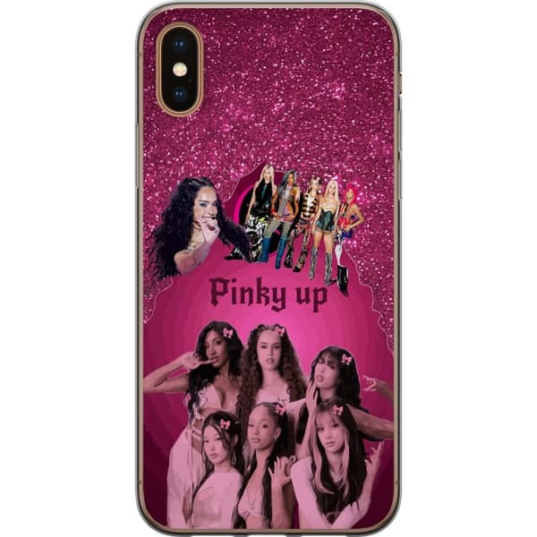 Kompatibelt Mobildeksel til Apple iPhone X KATSEYE i rosa collage med sløyfer, glitrende bakgrunn og mørk dekorativ tekst rosa