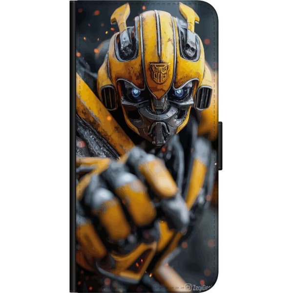 Kompatibel Tegnebogsetui til Xiaomi Redmi Note 8 Pro  Gul robot i nærbillede - robotmotiv i gult og sort gul