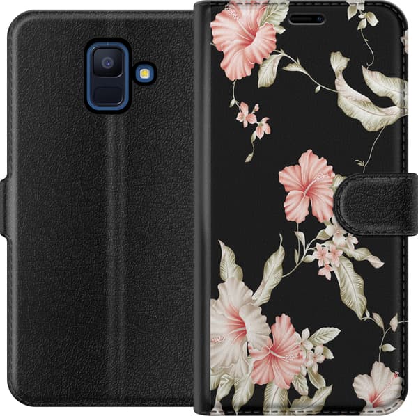 Kompatibelt Plånboksfodral till Samsung Galaxy A6 (2018) Floral Pattern Black