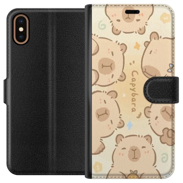 Kompatibel Tegnebogsetui til Apple iPhone X Søde kapybaraer, pasteldesign, søde flodsvin i bløde farver, sød varm stil med charme og legende energi
