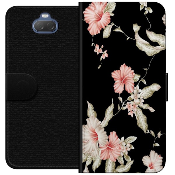 Sony Xperia 10 Tegnebogsetui Florering Mønster Sort
