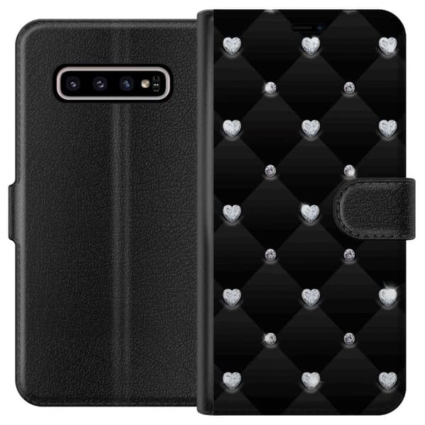Kompatibelt Lommeboketui til Samsung Galaxy S10+ Diamant Hjerte