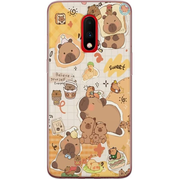 OnePlus 7 Gjennomsiktig deksel Kawaii capybara mobilskal med gulliga djurmotiv