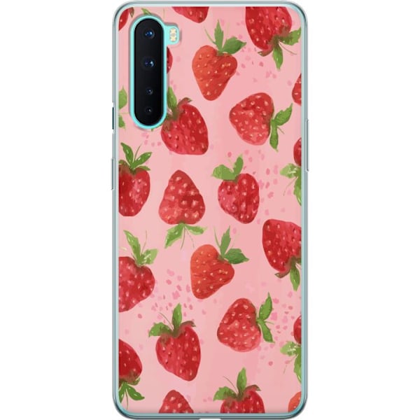 OnePlus Nord Genomskinligt Skal Strawberry Dreams – jordgubbsmönster i retrostil