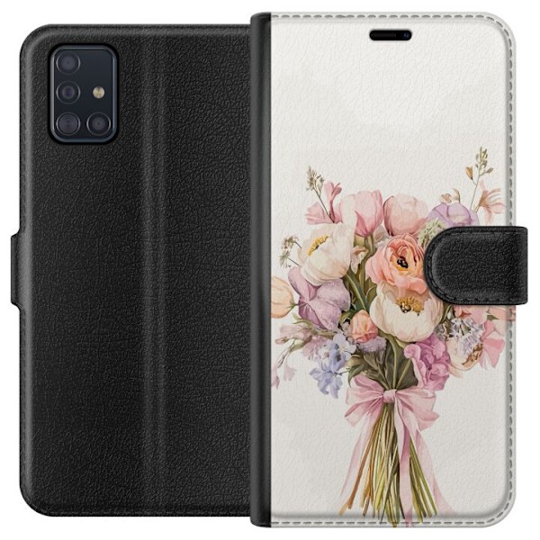 Samsung Galaxy A51 Plånboksfodral Mobilskal med färgglad blombukett i romantisk stil