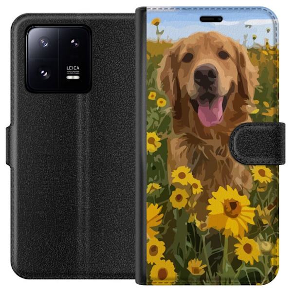 Xiaomi 13 Pro Lompakkokotelo Kultainennoutaja Auringonkukkapelto Koiramotiivi Luonto Kesä Suunnittelu Suosittu Koirarotu Perheen suosikki