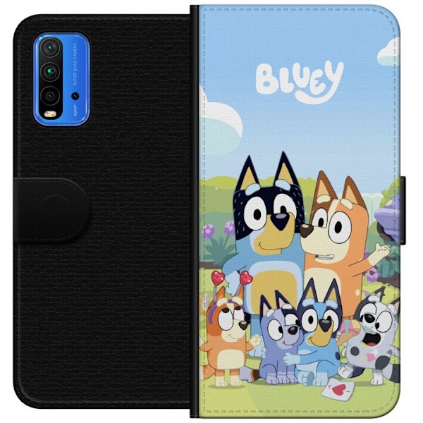 Xiaomi Redmi Note 9 4G Plånboksfodral Bluey mobilskal med hela familjen i färgglad design