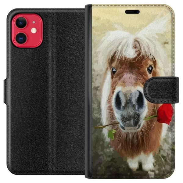 Kompatibel Tegnebogsetui til Apple iPhone 11 Pony med rose