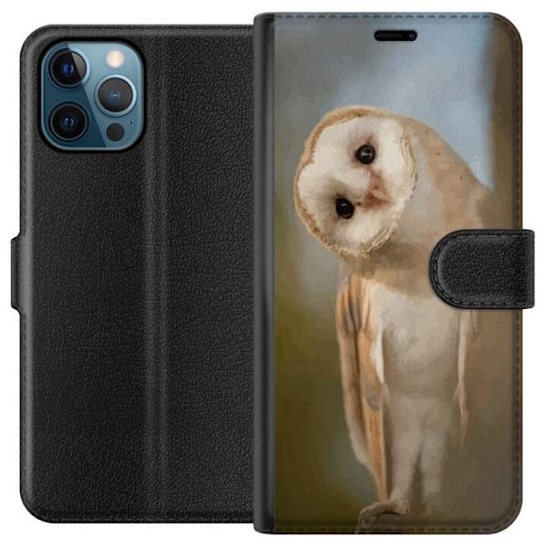 Apple iPhone 12 Pro Plånboksfodral Uggla Nyfiken Blick Fågelmotiv Skog Natur Grafiskt Design Populärt Motiv Djur Tema Dekoration