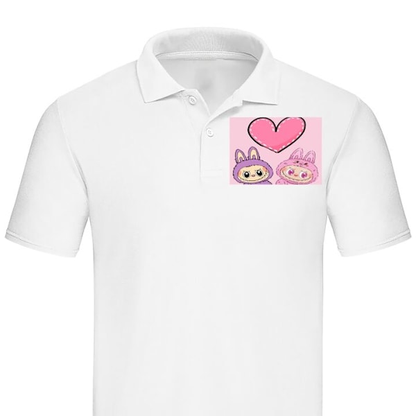 Poloshirt til Voksen | Elegant Poloshirt Labubu Pink Monster Hvid Stor