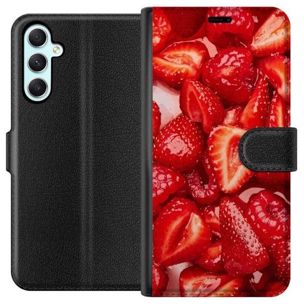 Samsung Galaxy A34 Plånboksfodral Jordgubbsmönster – sött motiv med sommarkänsla