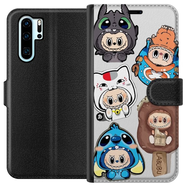 Huawei P30 Pro Tegnebogsetui Labubu figur samling - Pop Mart Labubu The Monsters i farverigt design