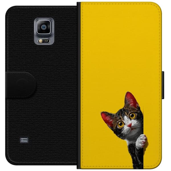 Kompatibel Tegnebogsetui til Samsung Galaxy Note 4 Sød kat, der kigger ud mod gul minimalistisk baggrund gul