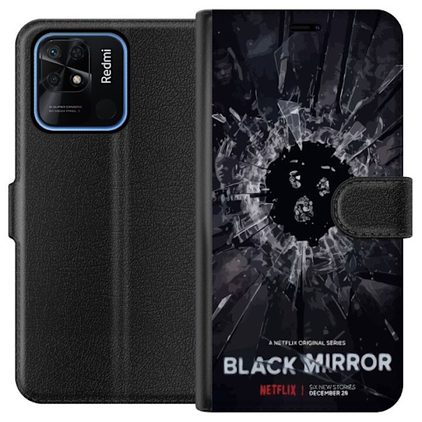 Xiaomi Redmi 10C Lompakkokotelo Black Mirror Sci-Fi Netflix -sarja Dystopia Teknologia Cyberpunk Synkkä TV Videopeli Teema