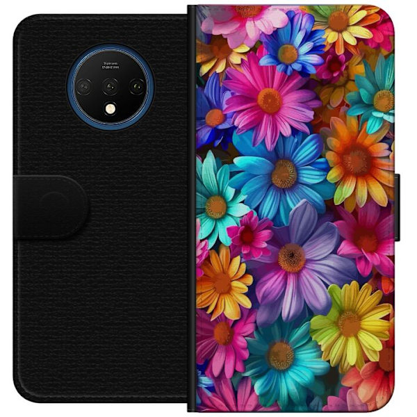 OnePlus 7T Plånboksfodral Gerbera Blommor Färgglad Dekor Blommotiv Populärt Heminredning Färg Rik Väggkonst Design