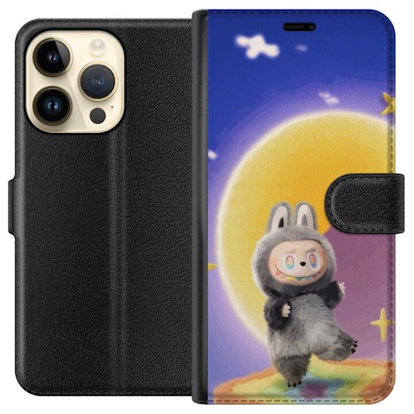 Apple iPhone 14 Pro Plånboksfodral Labubu Neon Pop – Neonfärgad pop art monster
