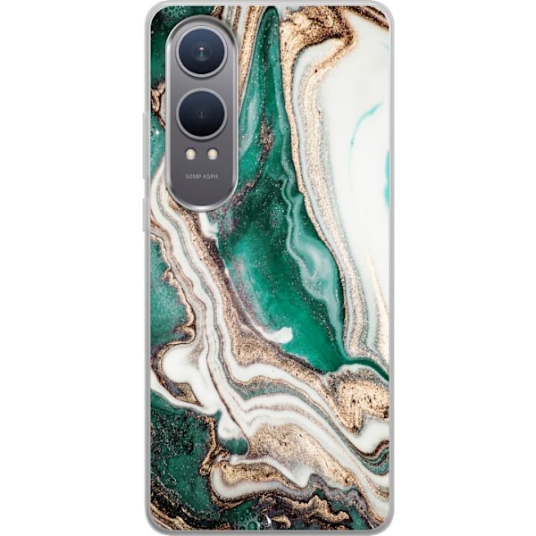 OnePlus Nord CE4 Lite Läpinäkyvä kuori Vihreä/Kulta marmor