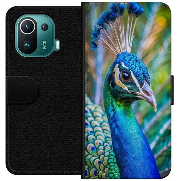 Xiaomi Mi 11 Pro Plånboksfodral Påfågel Fjädrar Färgstark Design Fågelmotiv Exotiskt Grafiskt Motiv Natur Lyxig Dekoration