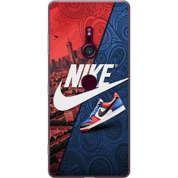 Sony Xperia XZ3 Genomskinligt Skal Nike Logotyp Röd Blå Sneaker Stil Sport Fashion Populärt Swoosh Motiv Träningskläder Grafisk Ikon