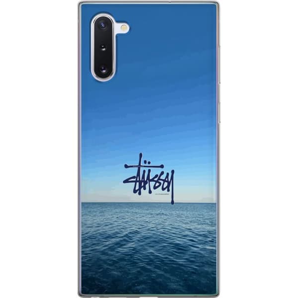 Kompatibelt Mobildeksel til Samsung Galaxy Note10 Havspanorama med blå himmel og stilig surf-inspirert logo blå