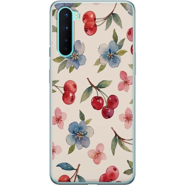 OnePlus Nord Genomskinligt Skal Bär & Blommor – mönster med blå blommor och skogsbär