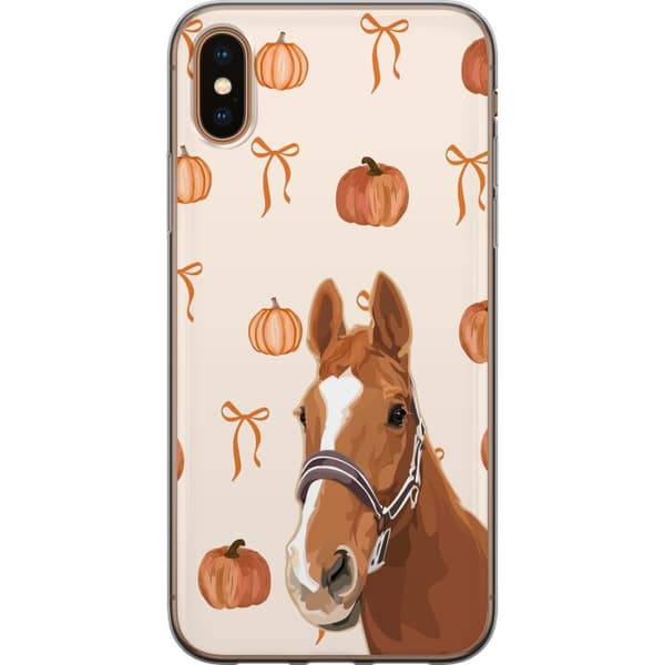 Kompatibelt Mobildeksel til Apple iPhone X Illustrert brun hest omgitt av oransje gresskar og dekorative rosetter brun