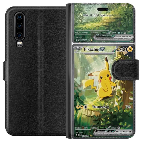 Kompatibel Tegnebogsetui til Huawei P30 Pikachu grøn