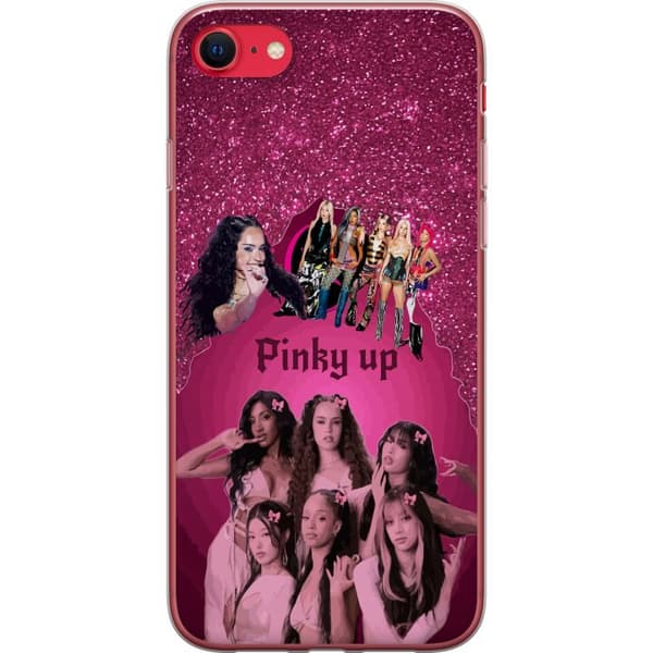 Kompatibelt Mobilskal till Apple iPhone 7 KATSEYE i rosa collage med rosetter, glittrig bakgrund och mörk dekorativ text rosa