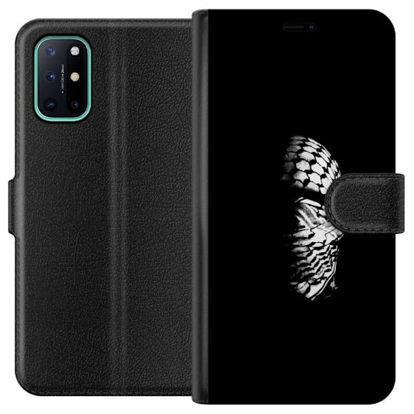 OnePlus 8T Lompakkokotelo Keffiyeh-kuviointi - klassinen palestiinalainen mustavalkoinen shaali, jolla on kulttuurinen merkitys