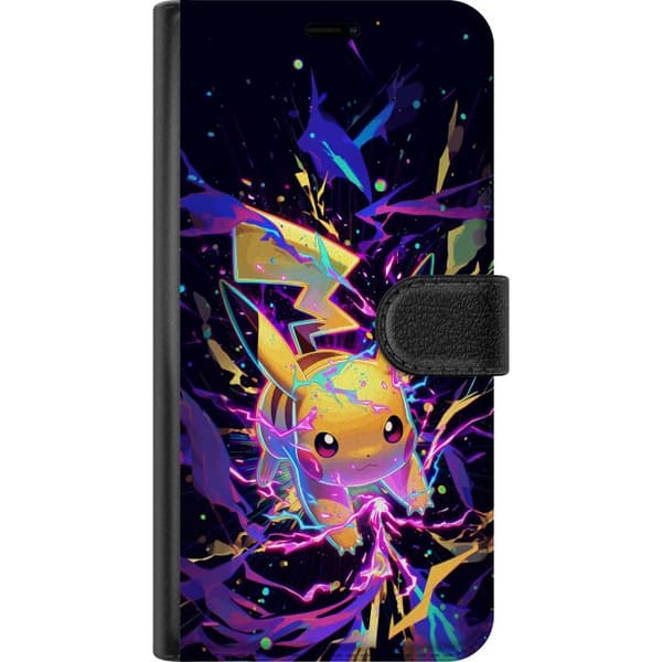 Kompatibel Tegnebogsetui til Google Pixel 7a Kraftfuld Pikachu med neonblink og elektrisk energi sort