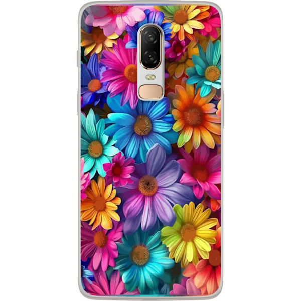 OnePlus 6 Genomskinligt Skal Gerbera Blommor Färgglad Dekor Blommotiv Populärt Heminredning Färg Rik Väggkonst Design