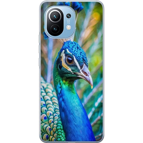 Xiaomi Mi 11 Läpinäkyvä kuori Pavun Sulat Värikäs Design Lintuaihe Eksoottinen Graafinen Suunnittelu Luonto Ylellinen Koristelu