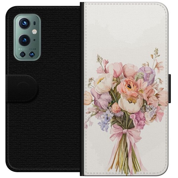 OnePlus 9 Pro Plånboksfodral Mobilskal med färgglad blombukett i romantisk stil
