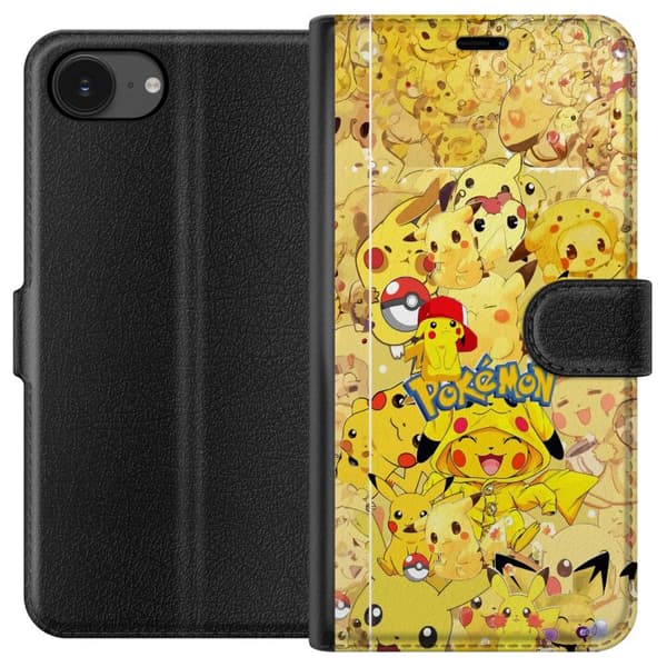 Kompatibel Tegnebogsetui til Apple iPhone 16e Sød Pikachu-collage med Pokémon-tema i bløde gule nuancer gul